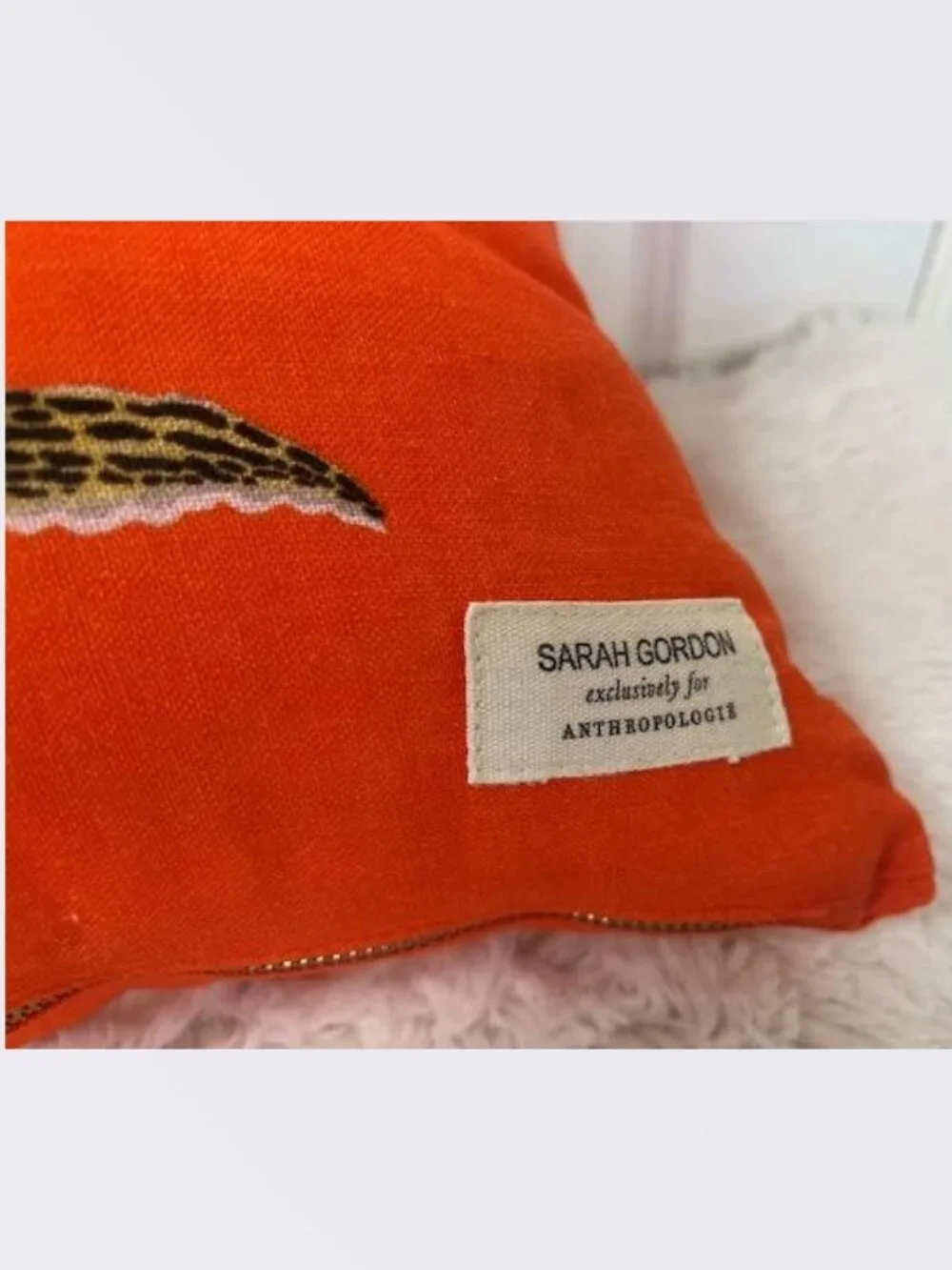 Anthropologie Sarah Gordon Embroidered Pillow in Orange - Butterfly - NWOT
